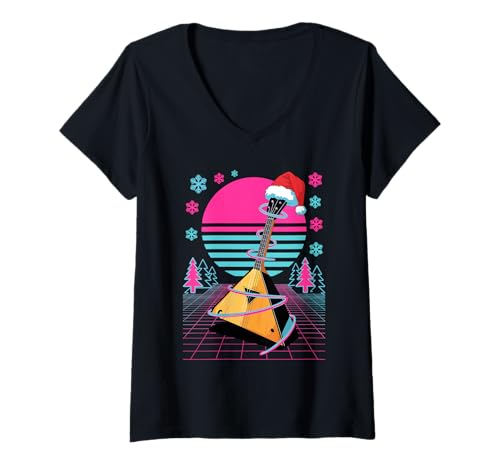 Damen Weihnachten Synthwave Balalaika T-Shirt mit V-Ausschnitt von Balalaika Player Gifts