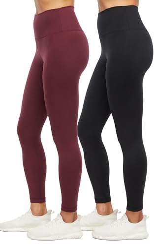 Balance Collection Easy Damen-Leggings, 63,5 cm, hohe Taille, knöchelhoch, 2er-Pack, Feige, S von Balance Collection