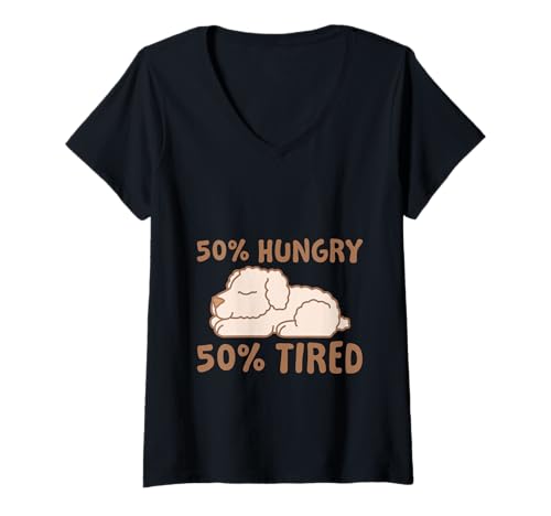 Damen 50% Hungry 50% Tired - T-Shirt mit V-Ausschnitt Damen 50% Hungry 50% Tired - T-Shirt mit V-Ausschnitt von Balanced Life Humor