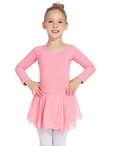 Balancora Ballettanzug für Mädchen Glitzer Ballettkleidung Bequeme Tanzbody Elegant Balletttrikot Dunkelrosa,150 von Balancora