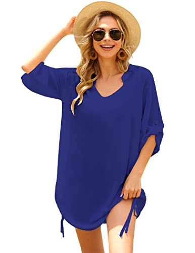 Balancora Bikini Cover Up Damen Sommer Pareo Strandkleid Sommerkleid Strandponcho Sommer Tunika 3/4 Ärmel Badeanzug Bademode Badeanzug Longshirt SKB_S von Balancora