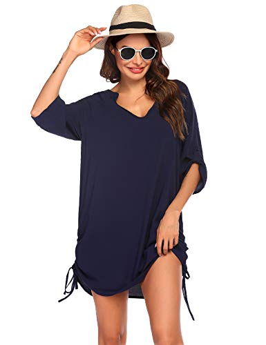 Balancora Damen Bikini Cover Up Strandkleid Tunika Strandponcho Sommer 3/4 Ärmel Sommerkleid V-Ausschnitt Strandkleid Freizeitkleid NB_S von Balancora