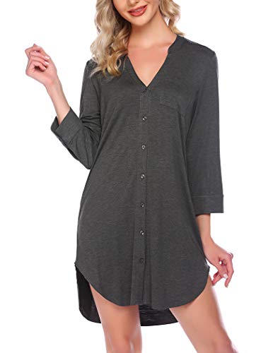 Balancora Damen Nachthemd Sleepshirt 3/4 Ärmel Nachtwäsche Stillnachthemd Gestreiftes Nachthemd von Balancora