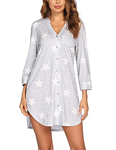 Balancora Damen Nachthemd Sleepshirt 3/4 Ärmel Streifen Geburt Stillnachthemd Gestreiftes Nachtwäsche Sleepwear von Balancora