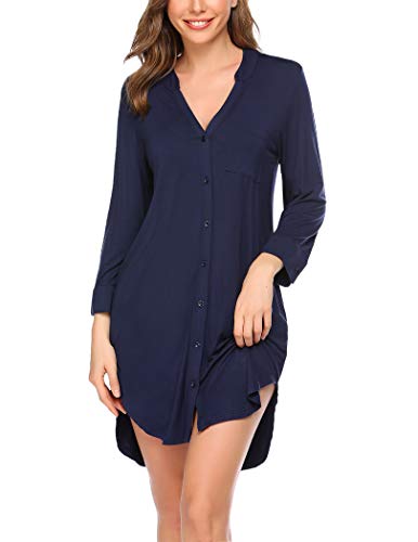 Balancora Damen Nachthemd Sleepshirt Streifen Geburt Stillnachthemd 3/4 Ärmel Gestreiftes Nachthemd von Balancora