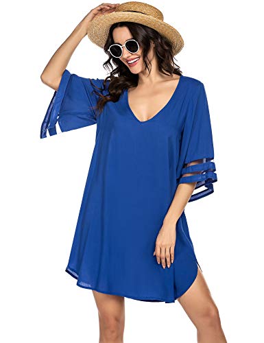 Balancora Damen Strandkleid Sommer Strandponcho Badeanzug Bikini Cover-Ups Badeanzug Cover Up, Saphirblau XL von Balancora