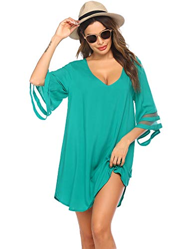 Balancora Damen Strandkleid Bikini Cover Up Strandponcho Sommer Bademode Strand Vertuschen Shirt Badeanzug Cover-Ups, Grün M von Balancora