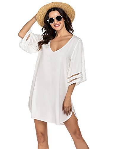 Balancora Damen Bikini Cover Up Strandkleid Strandponcho Sommer Bademode Strand Bikini Badeanzug Cover-Ups, Weiß M von Balancora