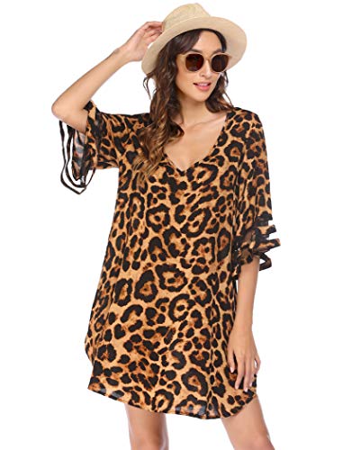 Balancora Damen Strandkleid Sommer Strandponcho Badeanzug Bikini Cover-Ups Badeanzug Cover Up, Leopard M von Balancora