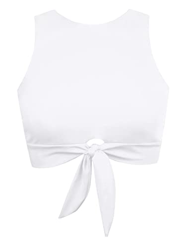 Balasami Damen Cut Out Tie Knot Front Scoop High Neck Tank Crop Top Bikini Swimsuit Top Only, Weiß, XX-Large von Balasami