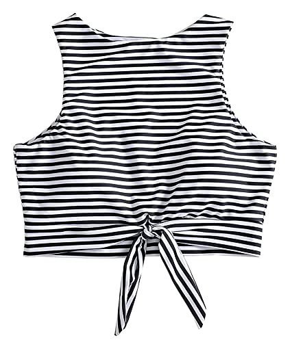 Balasami Damen Cut Out Tie Knot Front Scoop High Neck Tank Crop Top Bikini Swimsuit Top Only, gestreift, XX-Large von Balasami