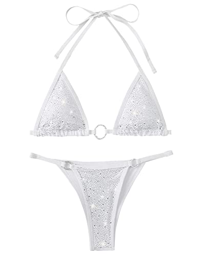 Balasami Damen Liquid Metallic Rainbow Bikini Sets Glänzend String Gepolstert Triangel 2 Stücke Badeanzug - - Large von Balasami