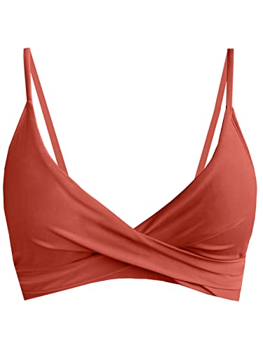 Balasami Damen Push Up Sexy V-Ausschnitt Verstellbarer Twist Ruced Front Bikini Swimsuit Top Only, Rostrot, 42 von Balasami