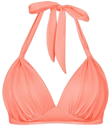 Balasami Damen Retro 50er Jahre Plaid Muster Polka Dot Halter Geformte Weiche Pads Vintage Bikini Badeanzüge Tops, Orangerosa, X-Large von Balasami