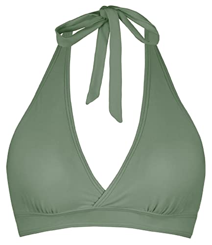 Balasami Damen Stützender Neckholder-Bikini Gepolstert Push Up Geraffte Brust Haken Rücken Badeanzug Badeanzug Oberteile Nur, olivgrün, Medium von Balasami