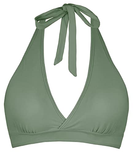 Stützender Neckholder-Bikini für Damen, gepolstert, Push-Up-Bikini, gerüschte Brust, Haken hinten, Badeanzug, nur Oberteil, Oliv/Blatt für mich (Leaf It to Me), Medium von Balasami