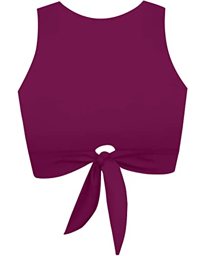 Damen Ausschnitt Krawatte Knoten vorne Scoop High Neck Tank Crop Top Bikini Badeanzug Nur Top, Pflaume, XX-Large von Balasami