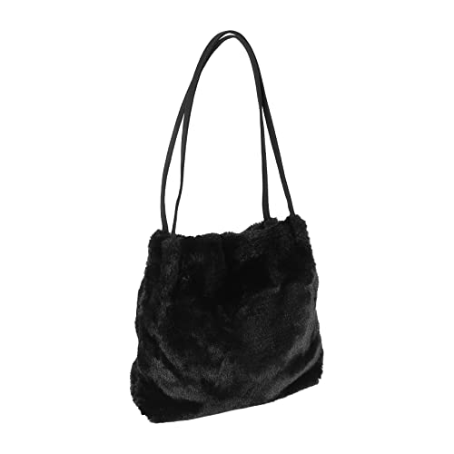 Balawin Damen Einkaufen Tasche PlüSch Tragen Tasche Schulter UmhäNgetaschen für Frauen Flauschige Damen Handtasche Pelz Damen Hand Einkaufen Tasche, Schwarz von Balawin