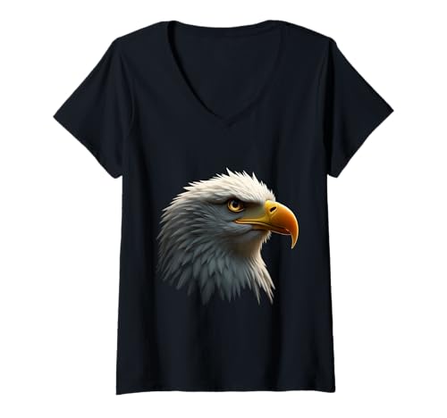Damen Weißkopf-Adlerkopf-Wildvogel Kunst T-Shirt mit V-Ausschnitt Damen Weißkopf-Adlerkopf-Wildvogel Kunst T-Shirt mit V-Ausschnitt von Bald Eagle Fun Designs