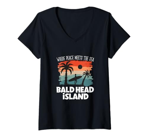 Damen Friede am Meer - Bald Head Island T-Shirt mit V-Ausschnitt Damen Friede am Meer - Bald Head Island T-Shirt mit V-Ausschnitt von Bald Head Island in North Carolina Designs