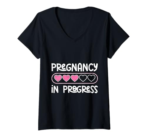 Damen Baby Kommt Pregnancy IN Progress Lustiges Werdende Mutter T-Shirt mit V-Ausschnitt von Bald Mama Shirt Werdende Mutter Tag Baby Kommt