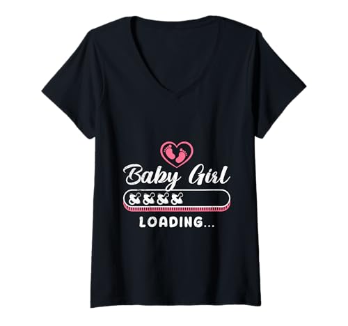 Damen Bald Mama BABY GIRL LOADING Werdende Mutter Lustig Mama T-Shirt mit V-Ausschnitt von Bald Mama Shirt Werdende Mutter Tag Baby Kommt
