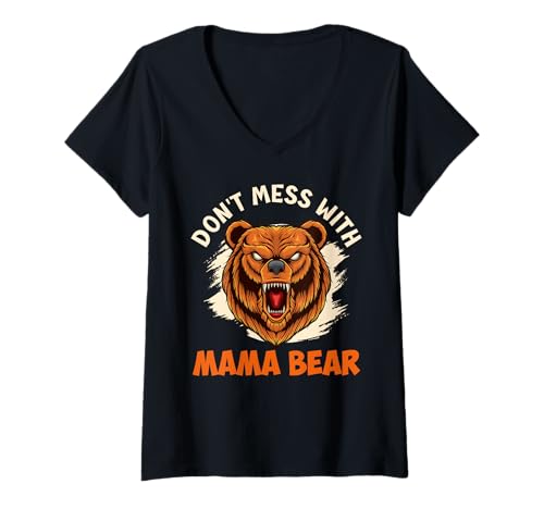 Damen Bald Mama DON'T MESS WITH MAMA BEAR Lustig Werdende Mutter T-Shirt mit V-Ausschnitt von Bald Mama Shirt Werdende Mutter Tag Baby Kommt