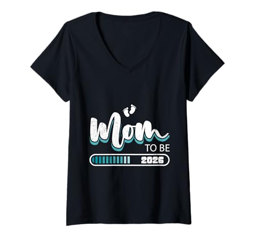 Damen Bald Mama MOM to BE 2026 Werdende Mütter Lustig Mutter T-Shirt mit V-Ausschnitt von Bald Mama Shirt Werdende Mutter Tag Baby Kommt