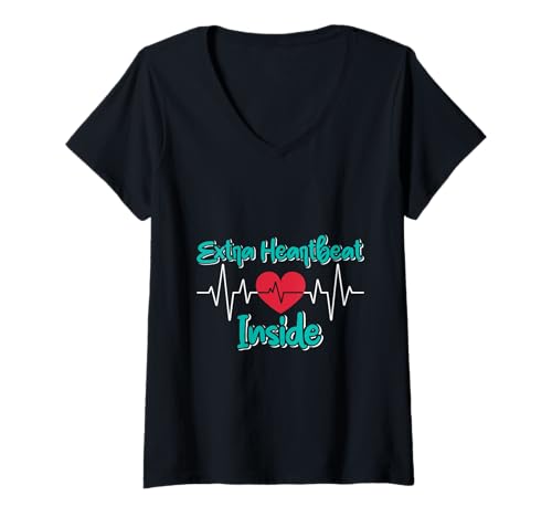 Damen Schwangerschaft EXTRA HEART BEAT INSIDE Lustiges Bald Mama T-Shirt mit V-Ausschnitt von Bald Mama Shirt Werdende Mutter Tag Baby Kommt