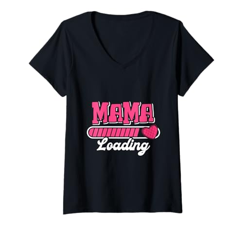 Damen Schwangerschaft MAMA LOADING Lustiges Werdende Mutter T-Shirt mit V-Ausschnitt von Bald Mama Shirt Werdende Mutter Tag Baby Kommt