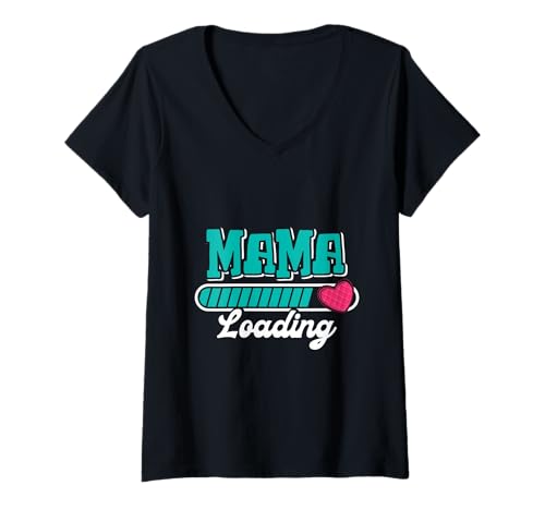 Damen Schwangerschaft Mama Loading Lustiges Werdende Mutter T-Shirt mit V-Ausschnitt von Bald Mama Shirt Werdende Mutter Tag Baby Kommt