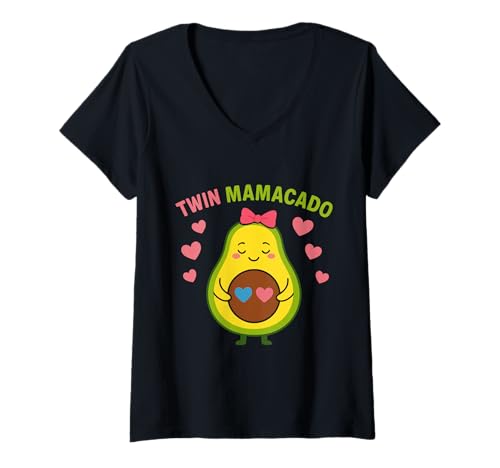 Damen Schwangerschaft Twin MAMACADO Lustiges Zukunftige Mutter T-Shirt mit V-Ausschnitt von Bald Mama Shirt Werdende Mutter Tag Baby Kommt