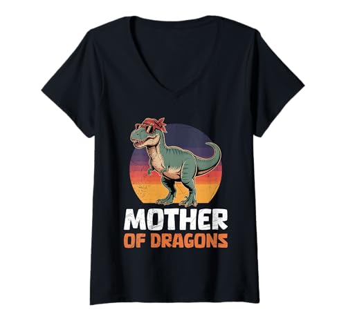 Damen Werdende Mama Mutter DER Drachen Lustiges Schwangerschaft T-Shirt mit V-Ausschnitt von Bald Mama Shirt Werdende Mutter Tag Baby Kommt