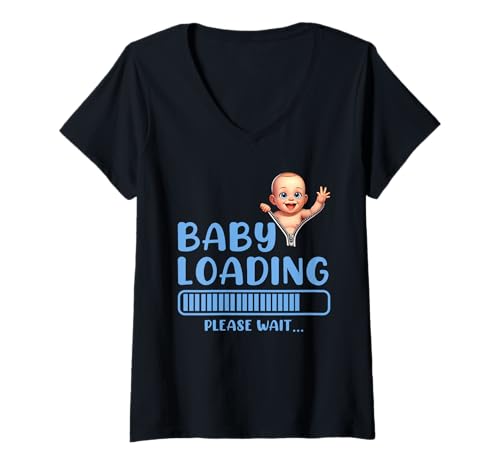 Damen Werdende Mütter Baby Loading Please Wait Lustig Bald Mama T-Shirt mit V-Ausschnitt von Bald Mama Shirt Werdende Mutter Tag Baby Kommt
