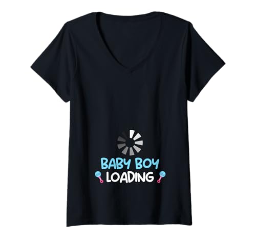 Damen Werdende Mutter BABY BOY LOADING Lustiges Zukünftige Mutter T-Shirt mit V-Ausschnitt von Bald Mama Shirt Werdende Mutter Tag Baby Kommt