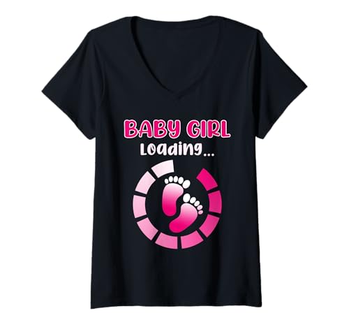 Damen Werdende Mutter BABY GIRL LOADING Lustig Bald Mama T-Shirt mit V-Ausschnitt von Bald Mama Shirt Werdende Mutter Tag Baby Kommt