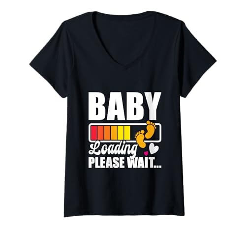 Damen Werdende Mutter BABY LOADING PLEASE WAIT Zukünftige Mama T-Shirt mit V-Ausschnitt von Bald Mama Shirt Werdende Mutter Tag Baby Kommt