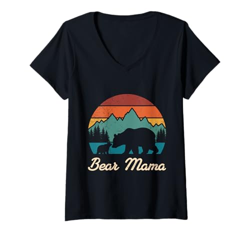 Damen Werdende Mutter BÄRENMAMA Bald Mama Lustiges Schwangerschaft T-Shirt mit V-Ausschnitt von Bald Mama Shirt Werdende Mutter Tag Baby Kommt