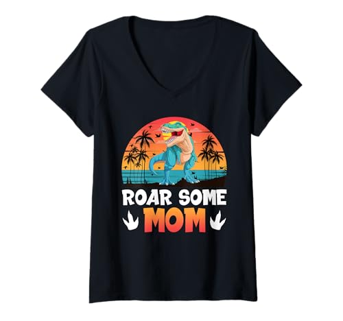Damen Werdende Mutter DINO MAMA Lustiges Bald Mutter T-Shirt mit V-Ausschnitt von Bald Mama Shirt Werdende Mutter Tag Baby Kommt