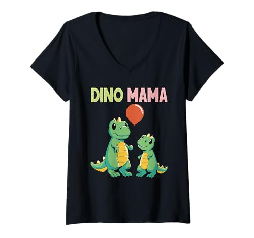 Damen Werdende Mutter DINO MAMA Lustiges Tag Baby Kommt T-Shirt mit V-Ausschnitt von Bald Mama Shirt Werdende Mutter Tag Baby Kommt