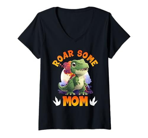 Damen Werdende Mutter Dino Mama Lustiges Bald Mutter T-Shirt mit V-Ausschnitt von Bald Mama Shirt Werdende Mutter Tag Baby Kommt