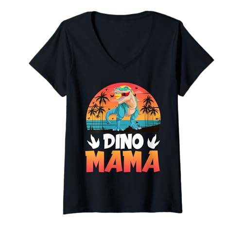 Damen Werdende Mutter Dino Mama Lustiges Bald Mutter T-Shirt mit V-Ausschnitt von Bald Mama Shirt Werdende Mutter Tag Baby Kommt