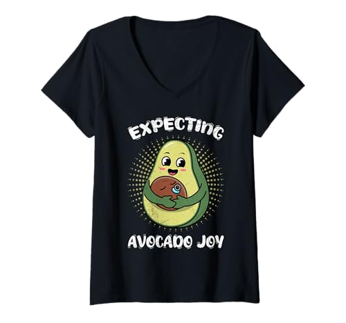 Damen Werdende Mutter Expecting Avocado Joy Lustig Bald Mama T-Shirt mit V-Ausschnitt von Bald Mama Shirt Werdende Mutter Tag Baby Kommt