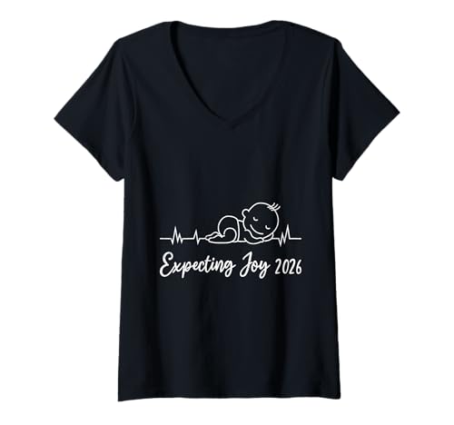 Damen Werdende Mutter Expecting Joy 2026 Lustiges Bald Mama T-Shirt mit V-Ausschnitt von Bald Mama Shirt Werdende Mutter Tag Baby Kommt