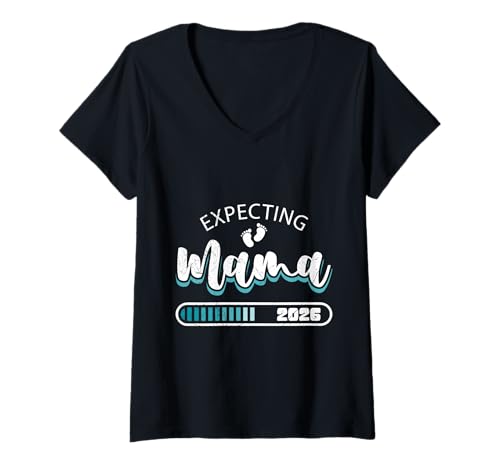 Damen Werdende Mutter Expecting Mama 2026 Lustig Schwangerschaft T-Shirt mit V-Ausschnitt von Bald Mama Shirt Werdende Mutter Tag Baby Kommt