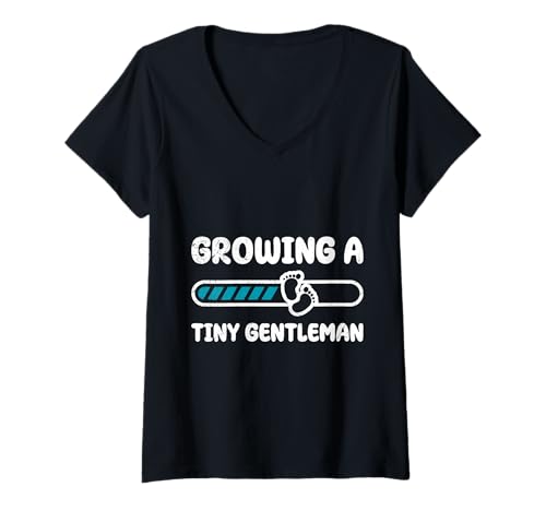 Damen Werdende Mutter Growing A Tiny Gentleman Lustig Bald Mama T-Shirt mit V-Ausschnitt von Bald Mama Shirt Werdende Mutter Tag Baby Kommt