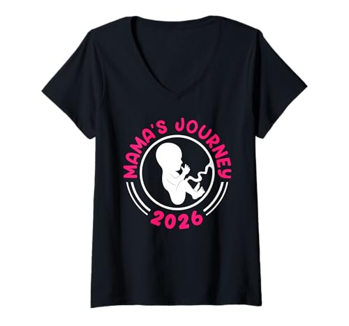 Damen Werdende Mutter MAMA REISE 2026 Lustiges Bald Mama T-Shirt mit V-Ausschnitt von Bald Mama Shirt Werdende Mutter Tag Baby Kommt