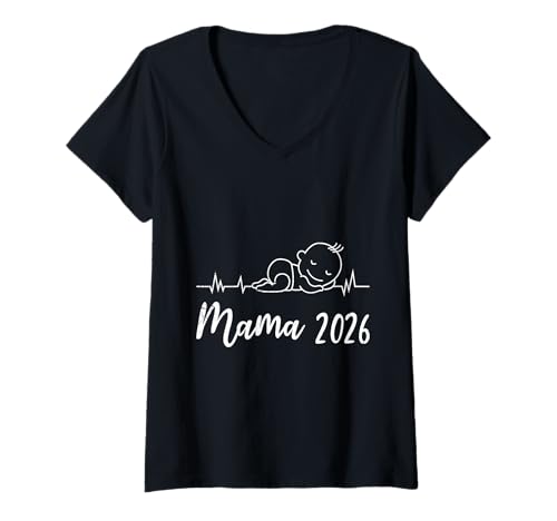 Damen Werdende Mutter Mama 2026 Lustiges Bald Mama T-Shirt mit V-Ausschnitt von Bald Mama Shirt Werdende Mutter Tag Baby Kommt
