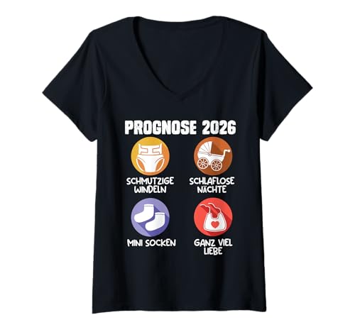 Damen Werdende Mutter PROGNOSE 2026 Lustiges Bald Mama T-Shirt mit V-Ausschnitt von Bald Mama Shirt Werdende Mutter Tag Baby Kommt