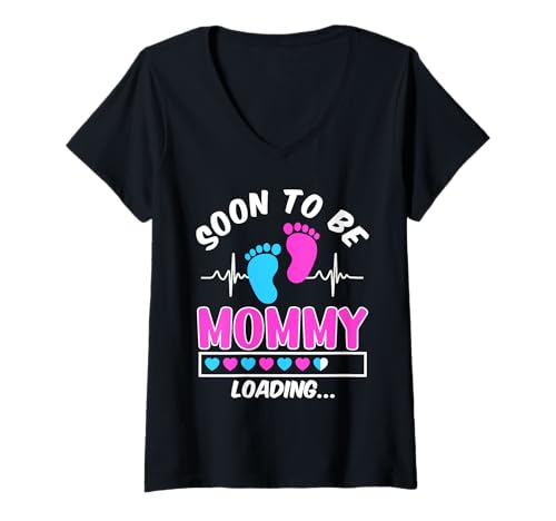 Damen Werdende Mutter Soon to BE Mommy Loading Bald Mama T-Shirt mit V-Ausschnitt von Bald Mama Shirt Werdende Mutter Tag Baby Kommt